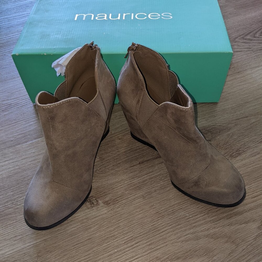 Maurices, women's wedged booties.